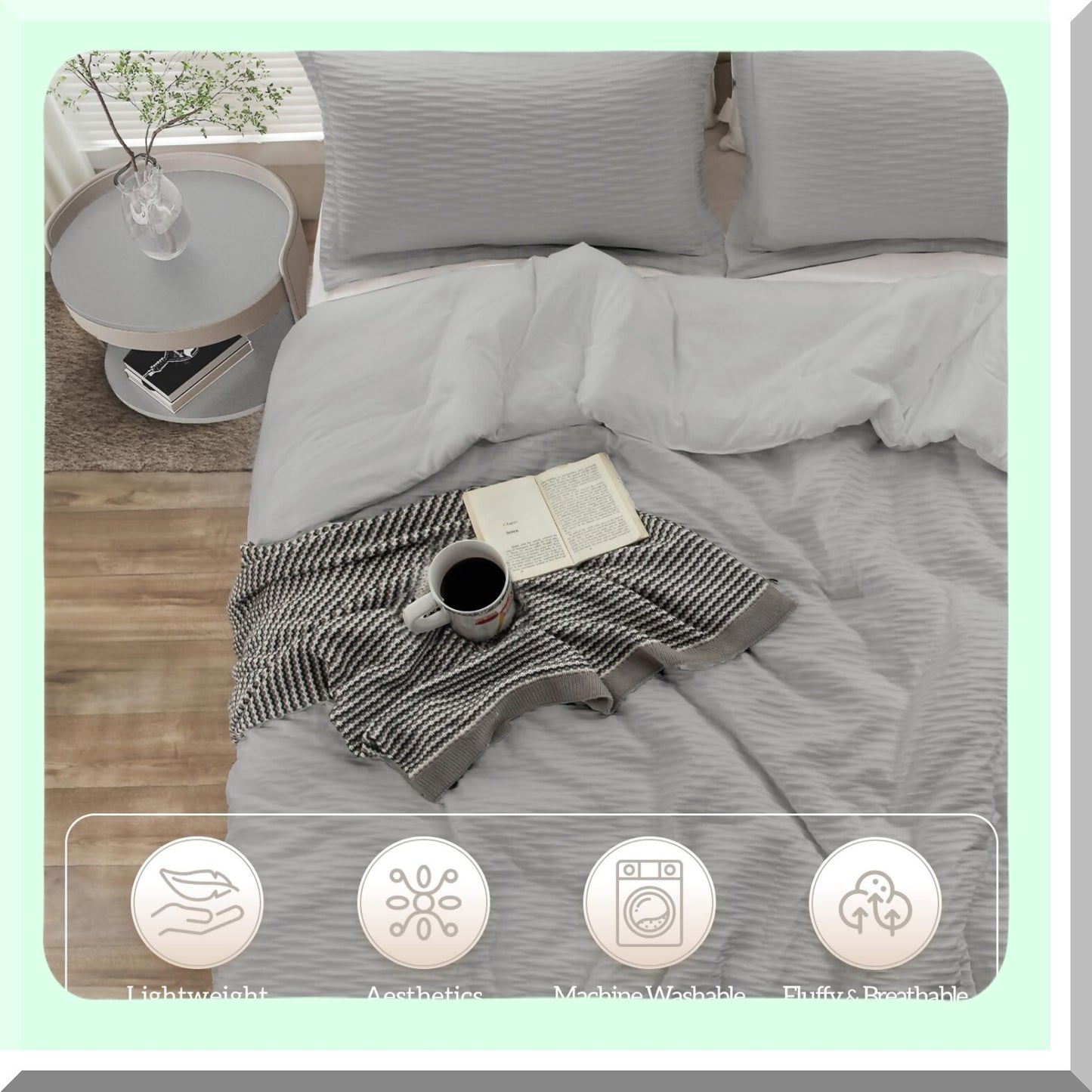 Light Grey Boho Jacquard Comforter Set - 3 Piece Lightweight Bedding Set for All Seasons. Down Alternative Soft Comforter with 2 Shams. Size Bed Comforter.