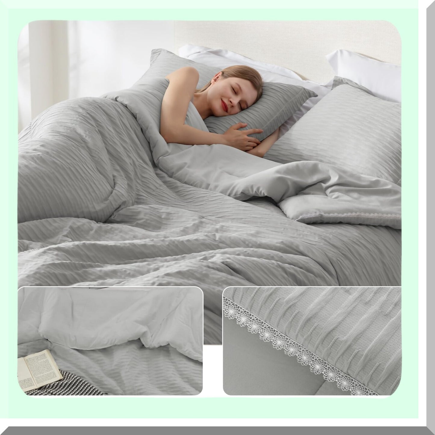 Light Grey Boho Jacquard Comforter Set - 3 Piece Lightweight Bedding Set for All Seasons. Down Alternative Soft Comforter with 2 Shams. Size Bed Comforter.