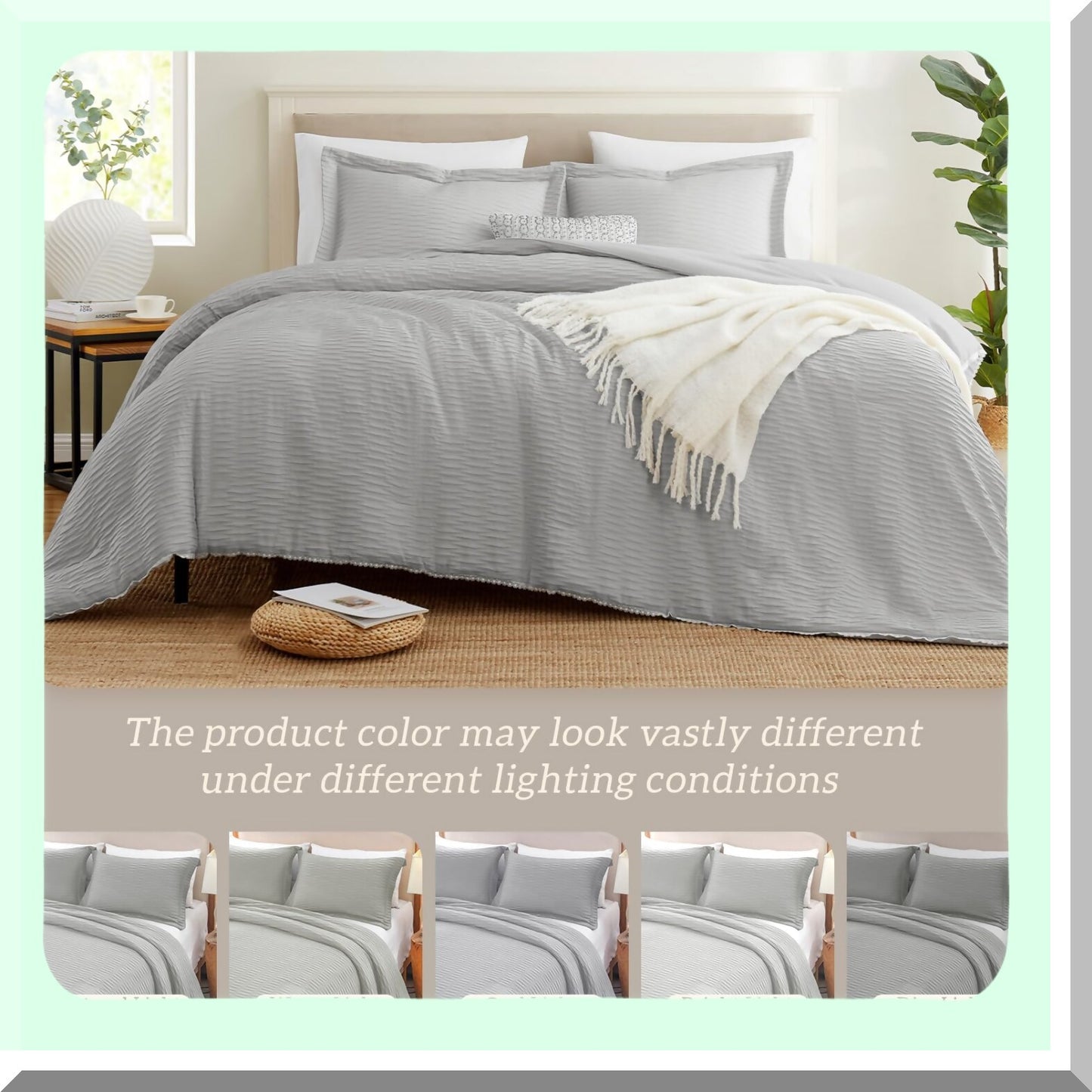 Light Grey Boho Jacquard Comforter Set - 3 Piece Lightweight Bedding Set for All Seasons. Down Alternative Soft Comforter with 2 Shams. Size Bed Comforter.