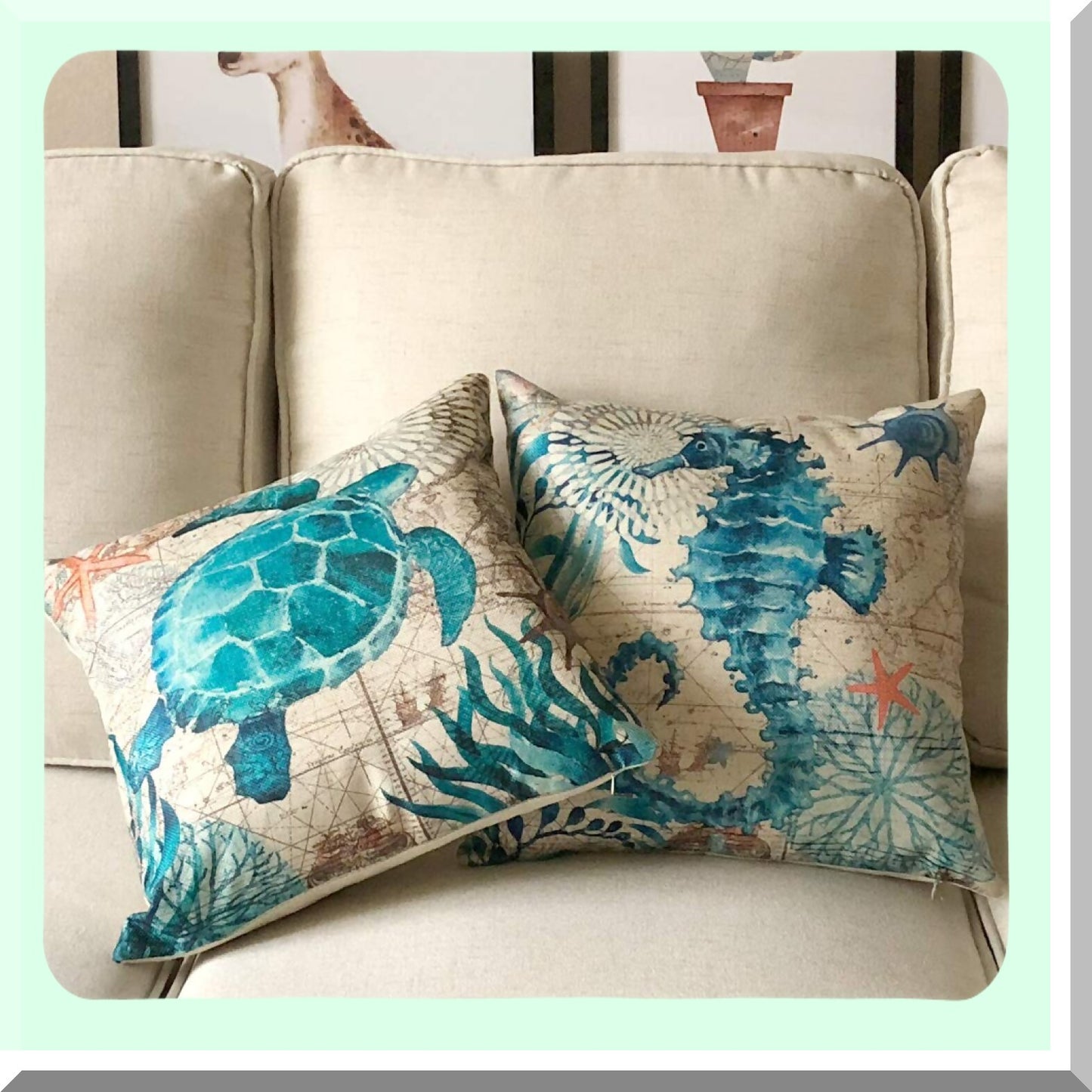 Coastal Breeze Nautical Pillowcase Set - Mediterranean Sea Theme Decorative Cushion Covers for 18x18 Inch Inserts - Cotton Linen Square Throw Pillow Covers, Pack of 4