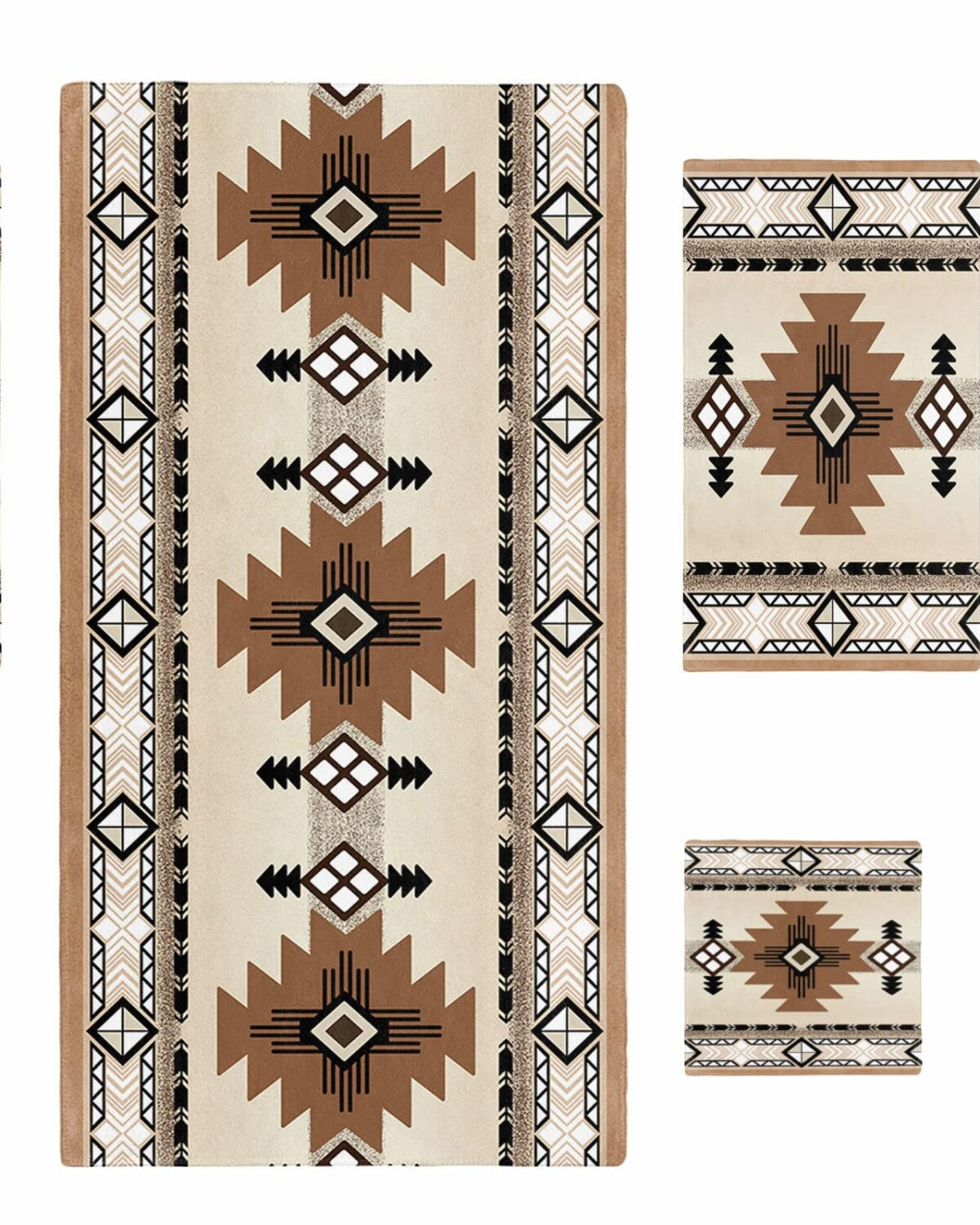 Bath Towel Set 3 Pieces Microfiber Brown Black