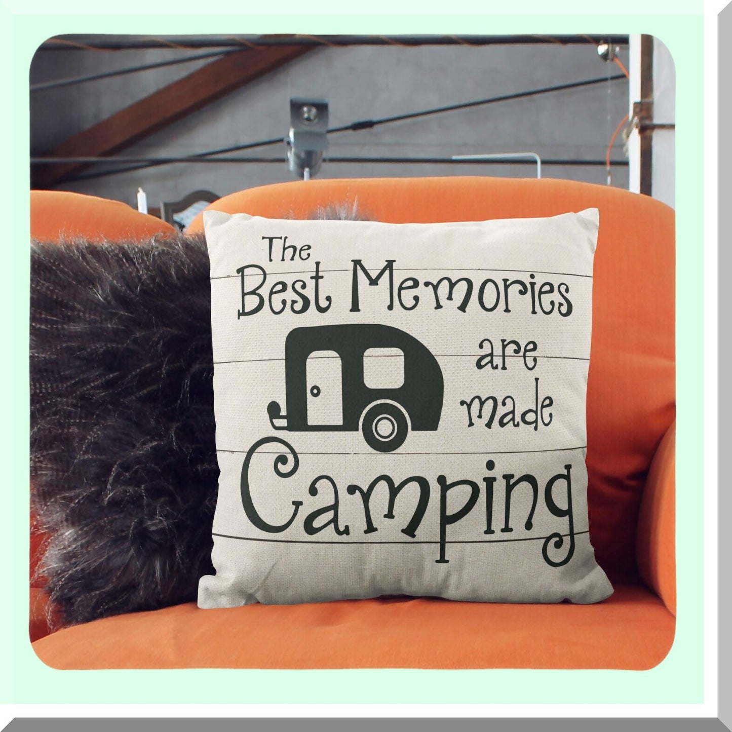 Happy Camper Reversible Pillow Cover - 18x18 Decorations for RV Owners - Cozy Camper Gifts - Interior Decor for Travel Trailers - Camping Theme Pillow Case