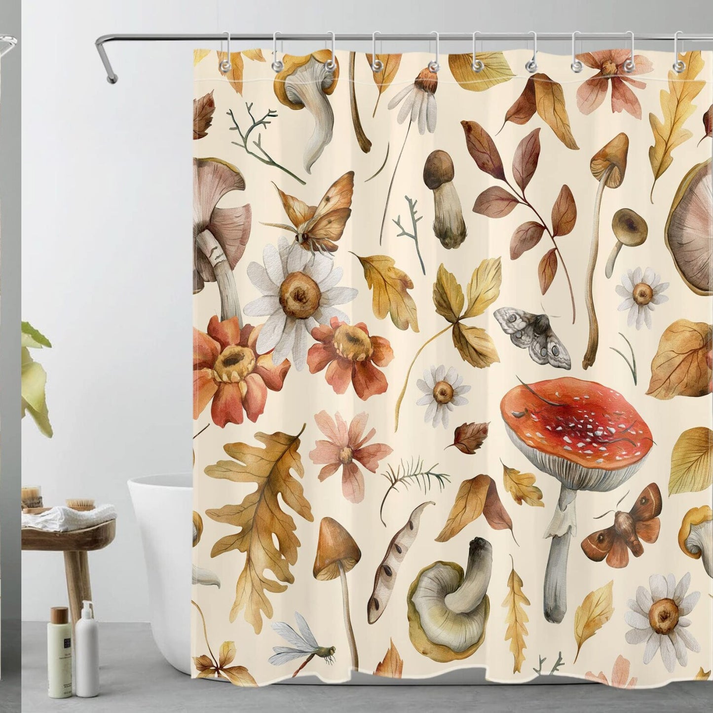 Fall Mushroom Waterproof Shower Curtain 60x72 inches