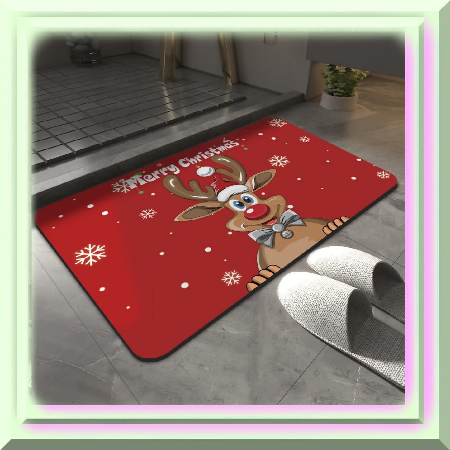 Reindeer Door Mat 23.6"x15.7" Non-Slip Bath Rug