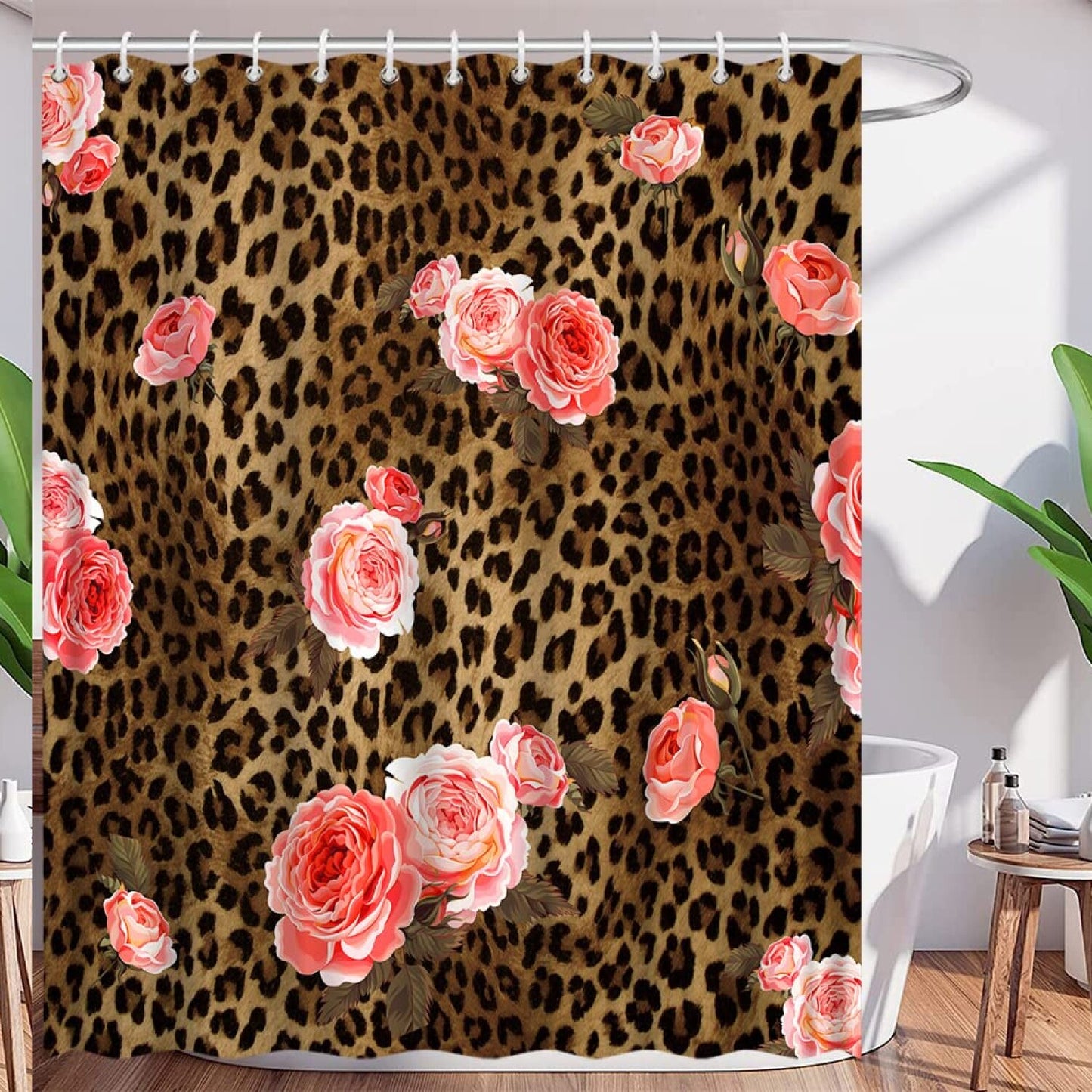 Leopard Flower Shower Curtain 70x70 inches