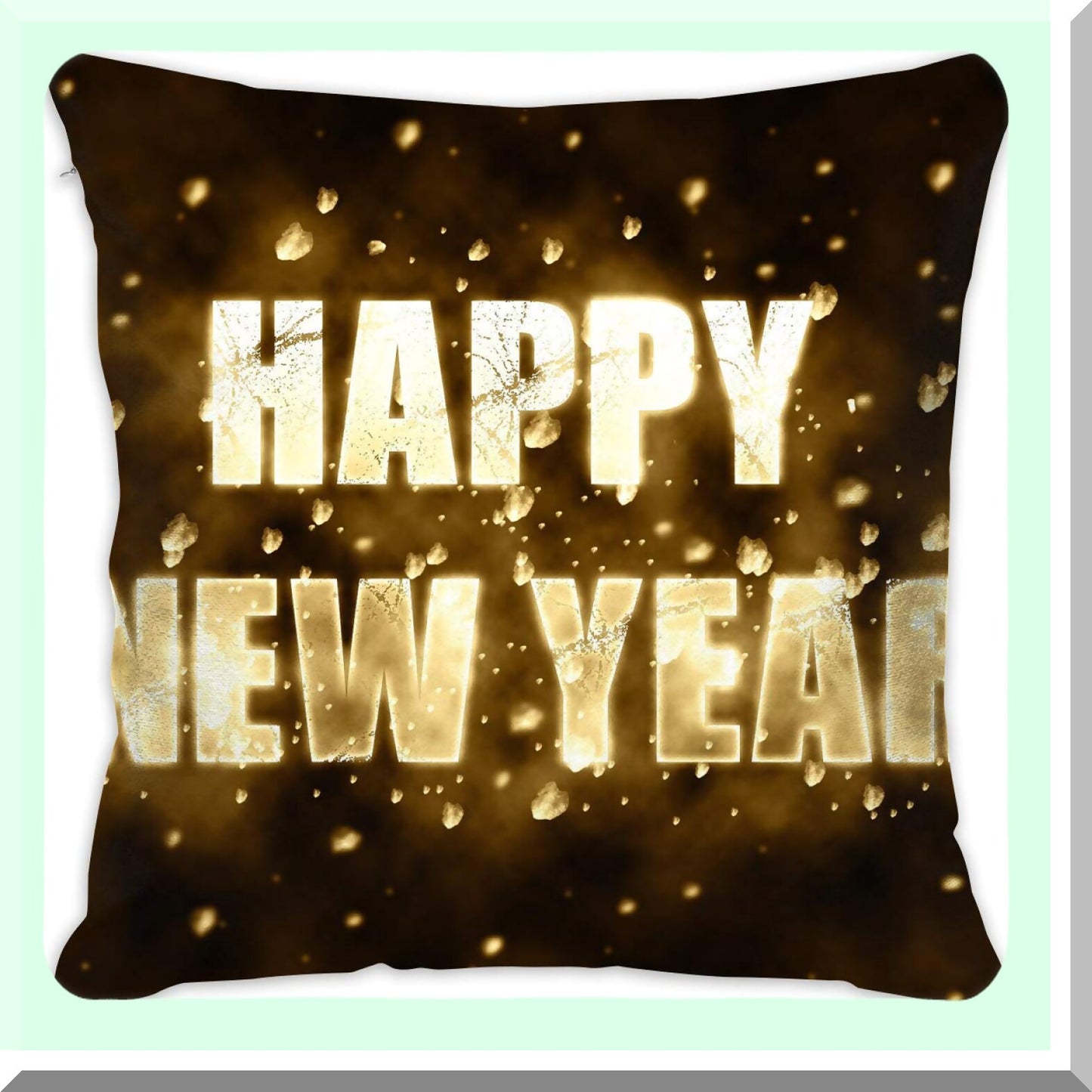 Golden Year Joy Pillowcase - Sofa Bedroom Car Decor - 18x18 Inch Square Cushion Cover - Happy New Year Theme - Gold Color - 45x45 cm Size