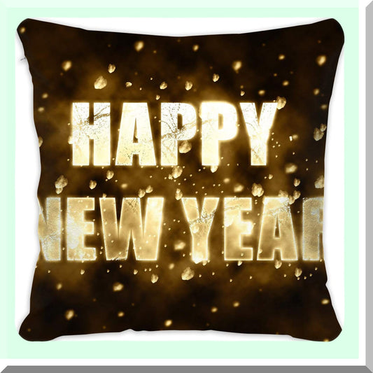 Golden Year Joy Pillowcase - Sofa Bedroom Car Decor - 18x18 Inch Square Cushion Cover - Happy New Year Theme - Gold Color - 45x45 cm Size