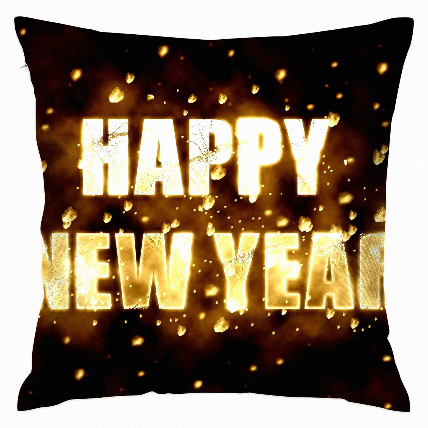 Golden Year Joy Pillowcase - Sofa Bedroom Car Decor - 18x18 Inch Square Cushion Cover - Happy New Year Theme - Gold Color - 45x45 cm Size