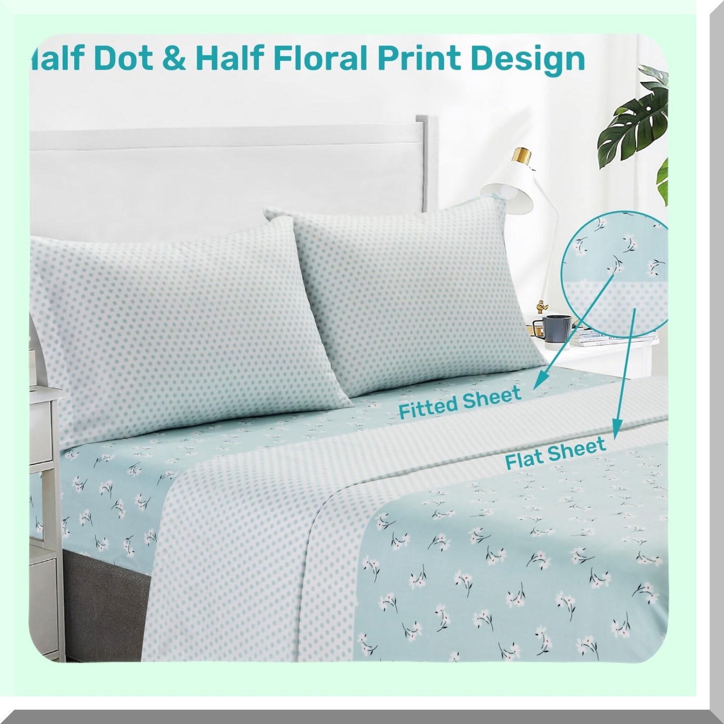 Floral Bliss Twin Sheet Set - Soft Microfiber Bedding with Pillowcase, Flat Sheet, Fitted Sheet - All-Season, Deep Pockets, Green & White Pattern