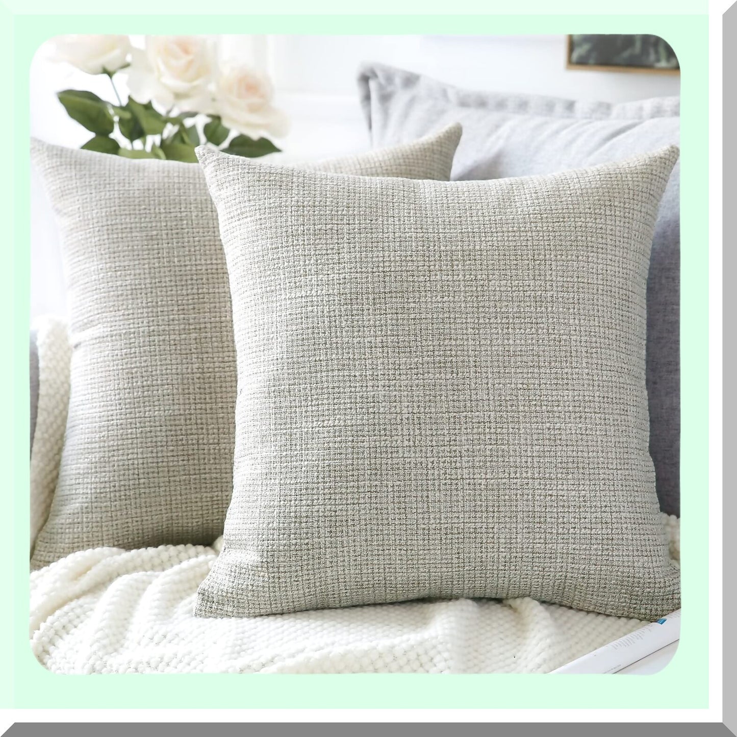 Decorative Linen Pillowcase Set - 24x24 Inch Square Cushion Covers - Home Decor Sofa Bedroom Car - Khaki Throw Pillow Covers - 60 x 60CM - Set of 2