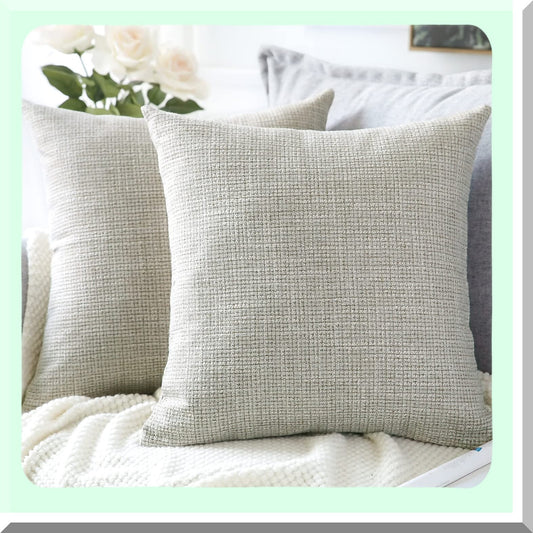 Decorative Linen Pillowcase Set - 24x24 Inch Square Cushion Covers - Home Decor Sofa Bedroom Car - Khaki Throw Pillow Covers - 60 x 60CM - Set of 2