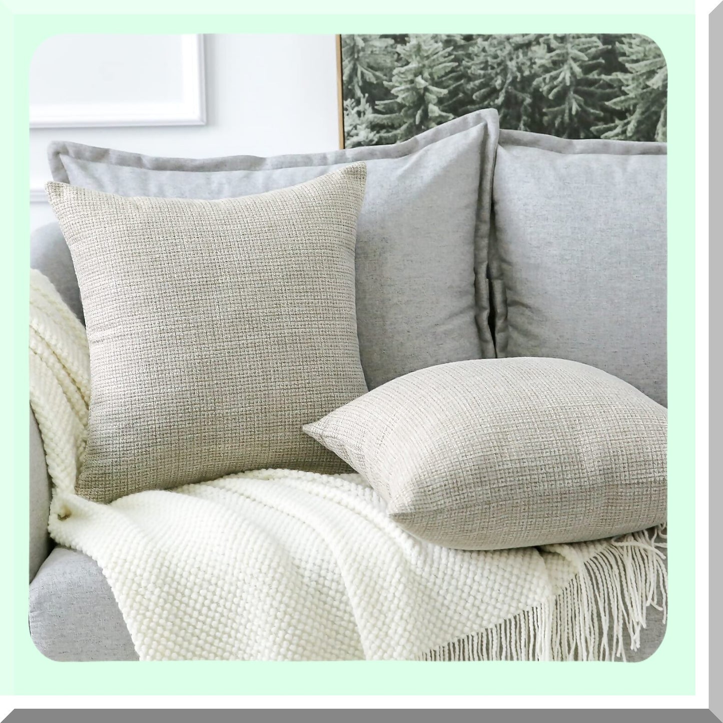 Decorative Linen Pillowcase Set - 24x24 Inch Square Cushion Covers - Home Decor Sofa Bedroom Car - Khaki Throw Pillow Covers - 60 x 60CM - Set of 2