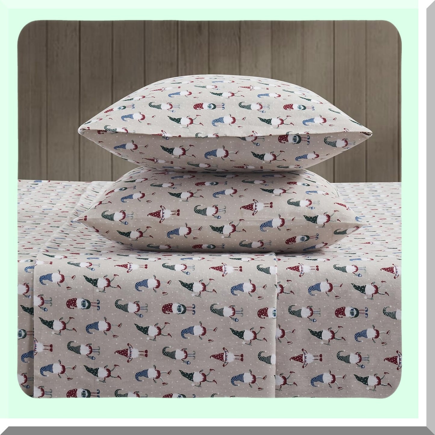 FlannelSoft Brushed Cotton Bedding Set - Cozy Gnome Taupe Full Sheets & Pillowcases - Extra Soft & Warm Bed Linens - 4-Piece Full Size Bedding Kit