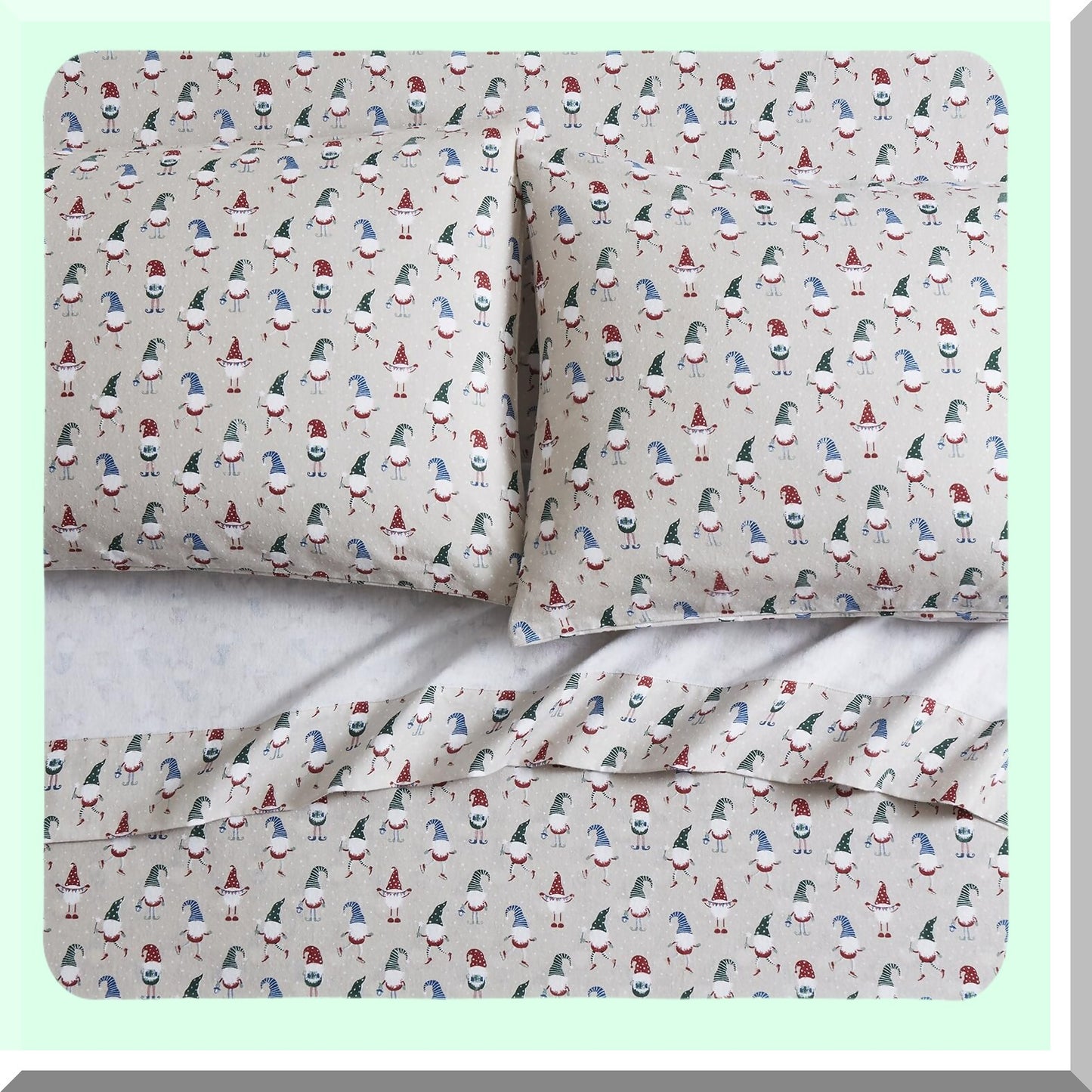 FlannelSoft Brushed Cotton Bedding Set - Cozy Gnome Taupe Full Sheets & Pillowcases - Extra Soft & Warm Bed Linens - 4-Piece Full Size Bedding Kit