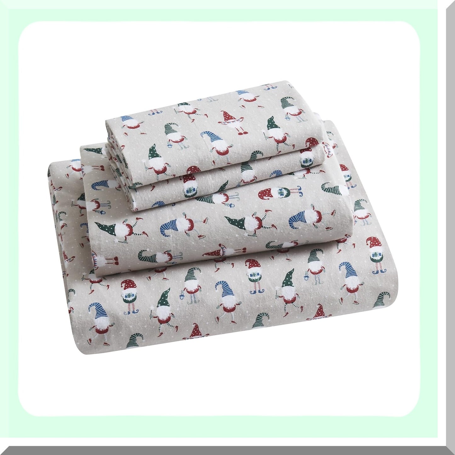 FlannelSoft Brushed Cotton Bedding Set - Cozy Gnome Taupe Full Sheets & Pillowcases - Extra Soft & Warm Bed Linens - 4-Piece Full Size Bedding Kit