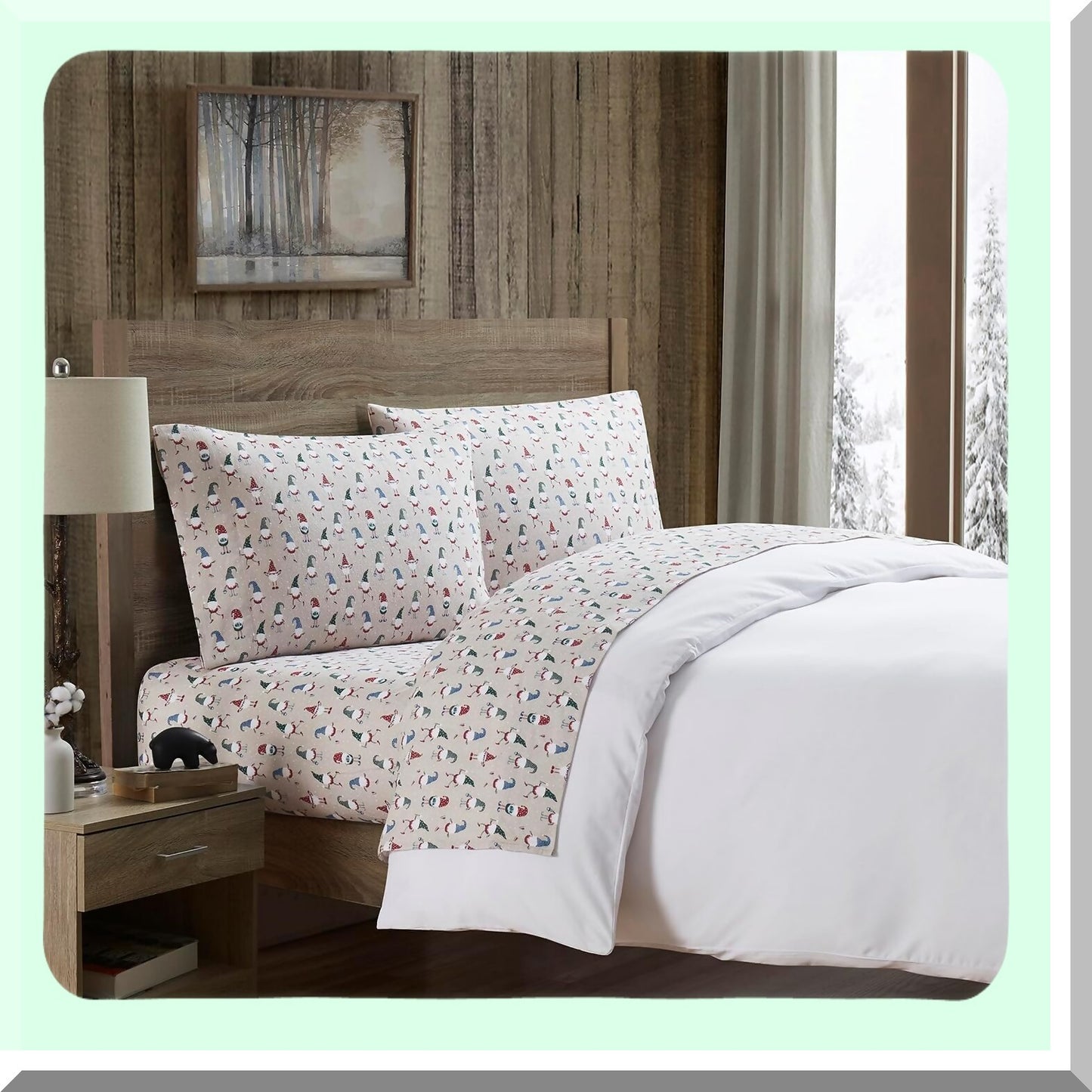 FlannelSoft Brushed Cotton Bedding Set - Cozy Gnome Taupe Full Sheets & Pillowcases - Extra Soft & Warm Bed Linens - 4-Piece Full Size Bedding Kit