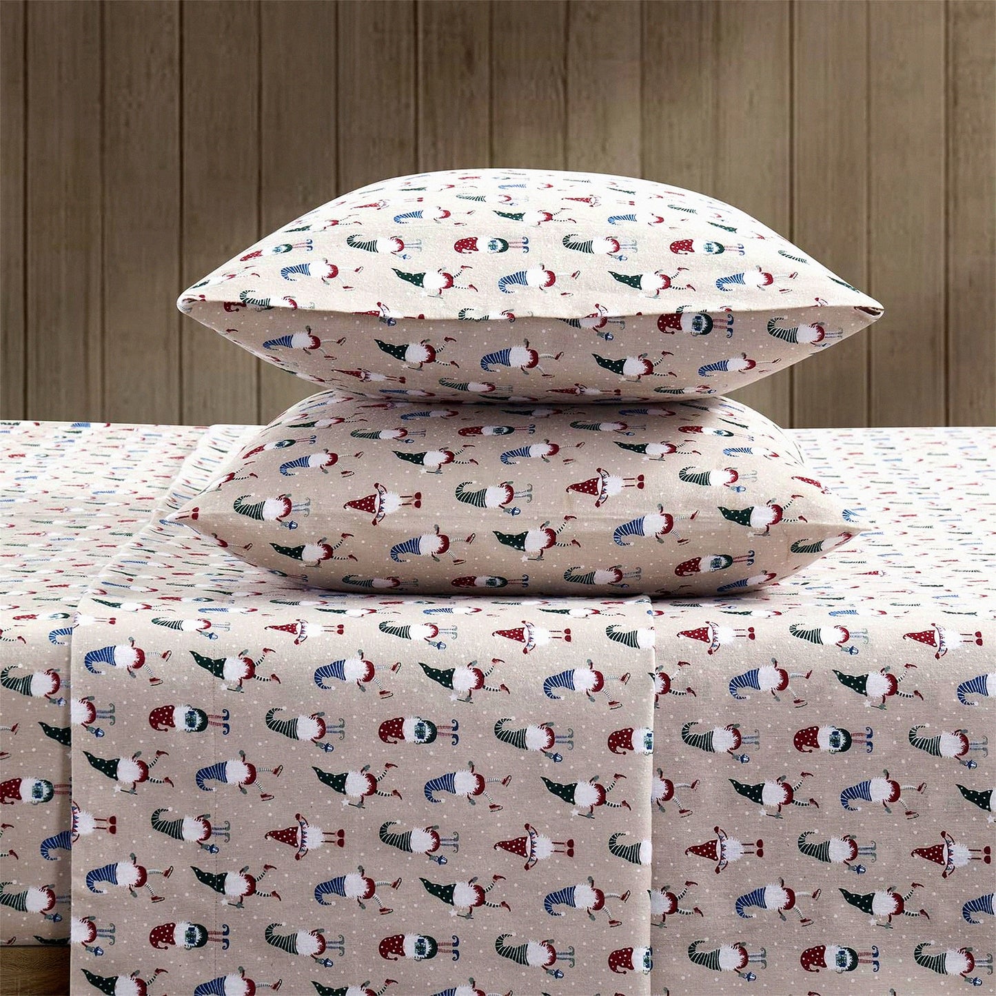 FlannelSoft Brushed Cotton Bedding Set - Cozy Gnome Taupe Full Sheets & Pillowcases - Extra Soft & Warm Bed Linens - 4-Piece Full Size Bedding Kit