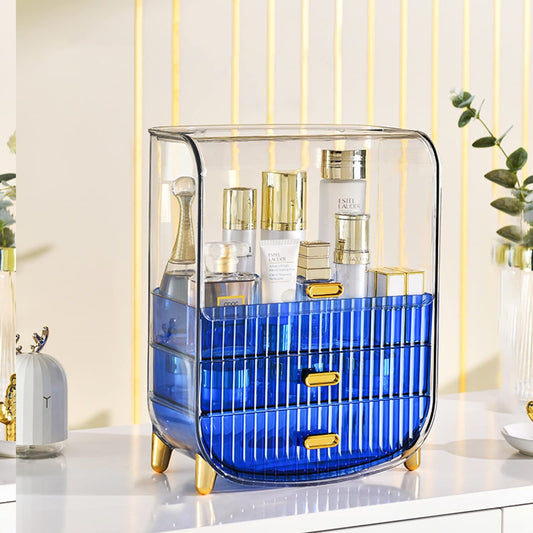 Large Blue Acrylic Makeup Organizer for Vanity