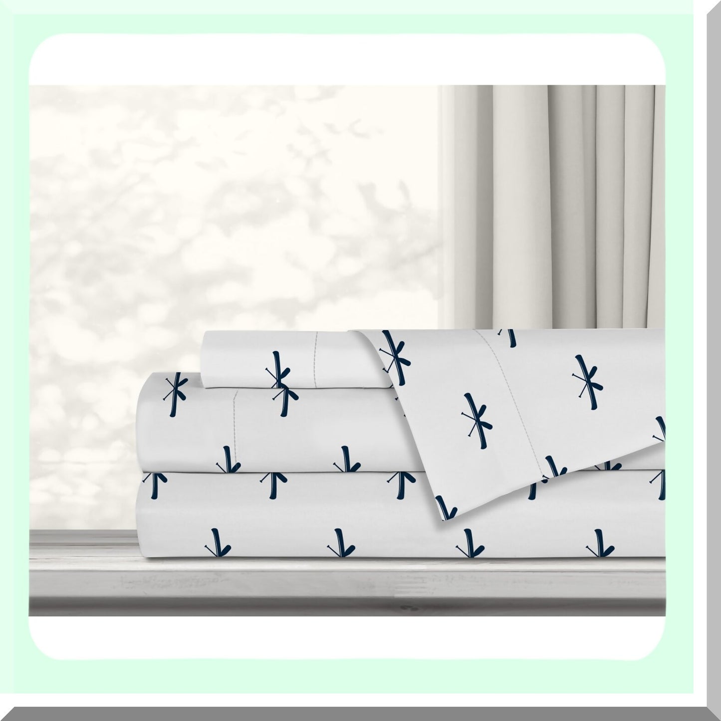 Breathable Hotel Comfort Queen Bedding Set - Cozy Microfiber Sheets & Pillowcases with Deep Pockets, Wrinkle & Fade Resistant - Canoes Blue 4 Piece