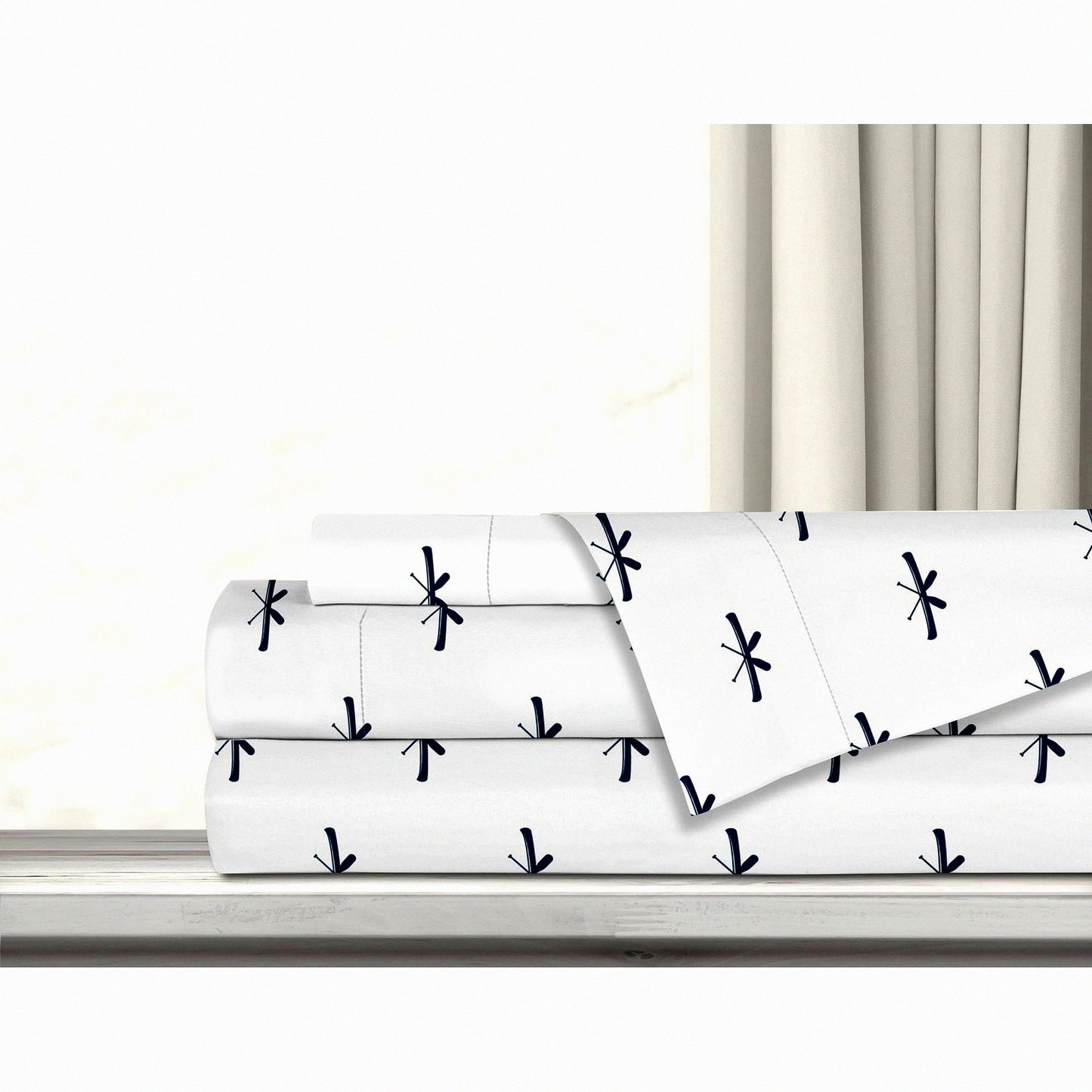 Breathable Hotel Comfort Queen Bedding Set - Cozy Microfiber Sheets & Pillowcases with Deep Pockets, Wrinkle & Fade Resistant - Canoes Blue 4 Piece