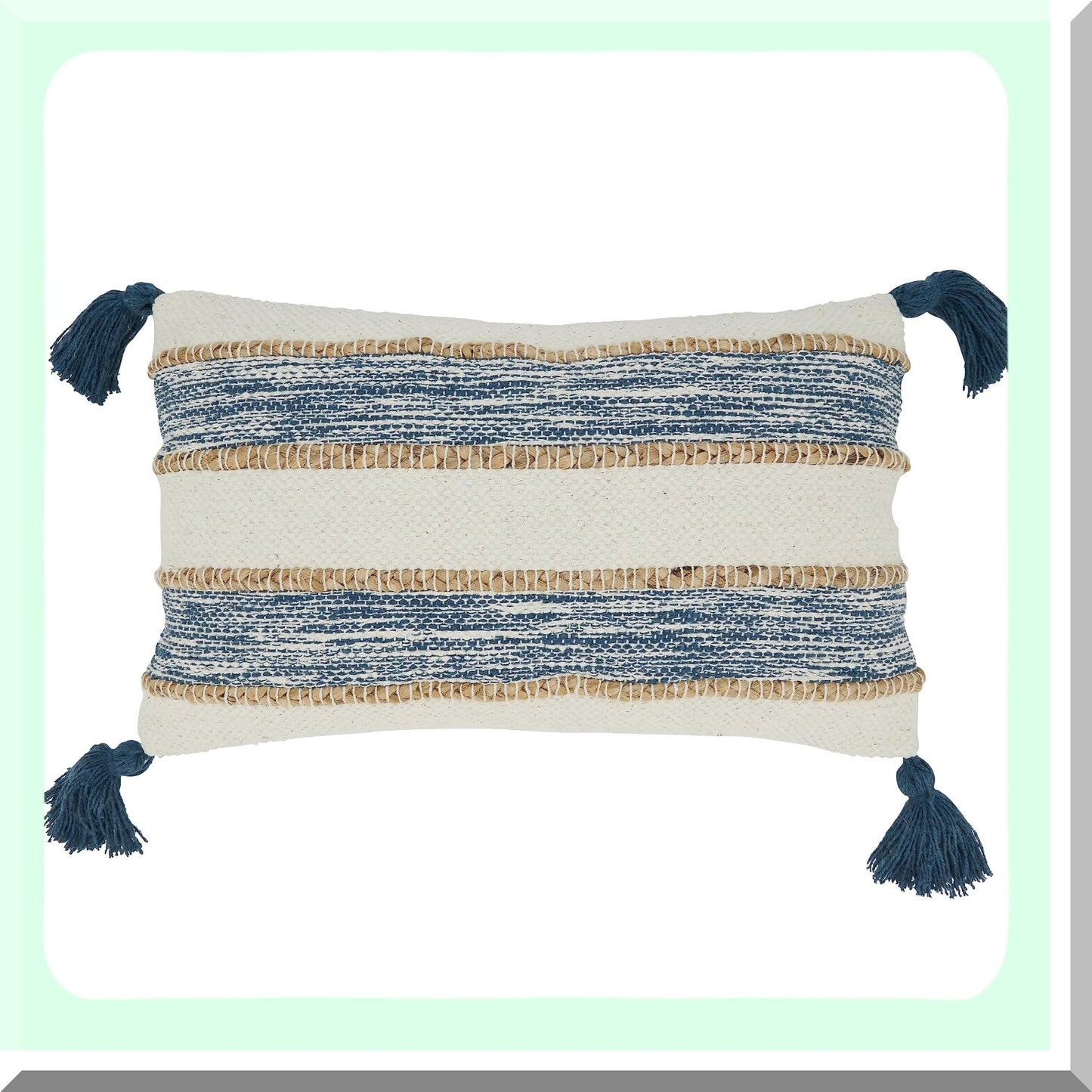 Navy Blue Striped Corners Throw Pillow - Poly Filled Decorative Cushion for Sofa, Couch, Bed - 12x20 Inch Rectangle Accent Pillow