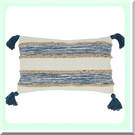 Navy Blue Striped Corners Throw Pillow - Poly Filled Decorative Cushion for Sofa, Couch, Bed - 12x20 Inch Rectangle Accent Pillow