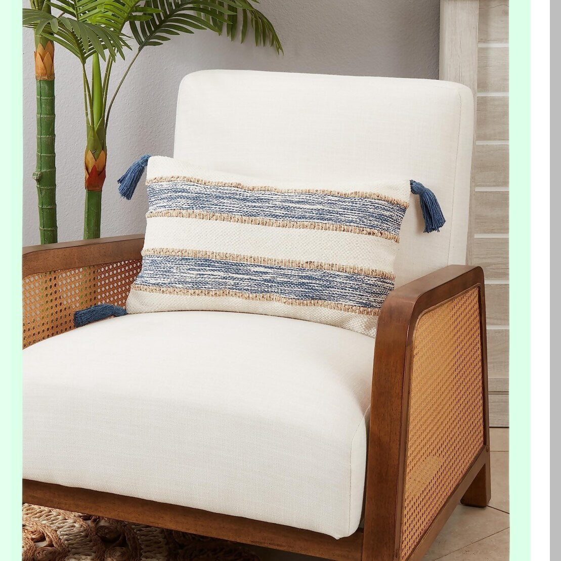 Navy Blue Striped Corners Throw Pillow - Poly Filled Decorative Cushion for Sofa, Couch, Bed - 12x20 Inch Rectangle Accent Pillow