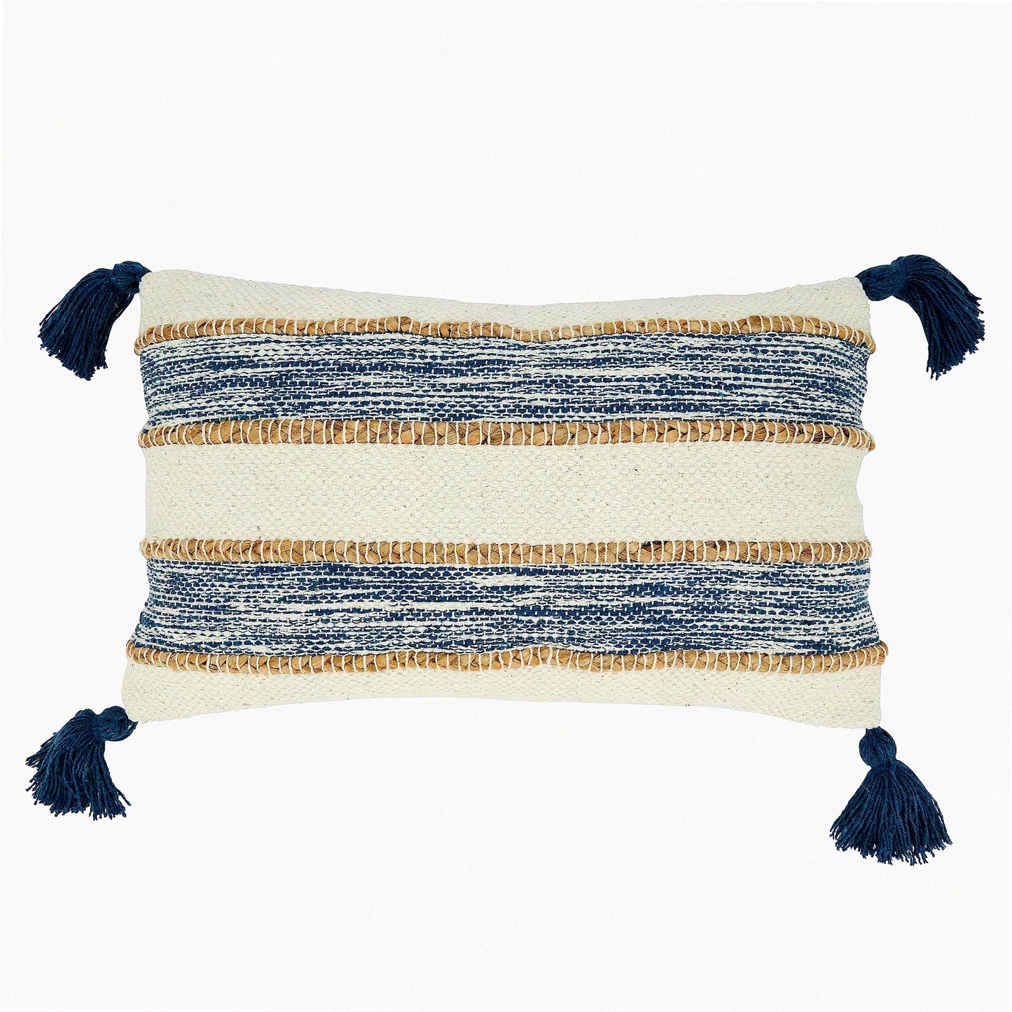 Navy Blue Striped Corners Throw Pillow - Poly Filled Decorative Cushion for Sofa, Couch, Bed - 12x20 Inch Rectangle Accent Pillow