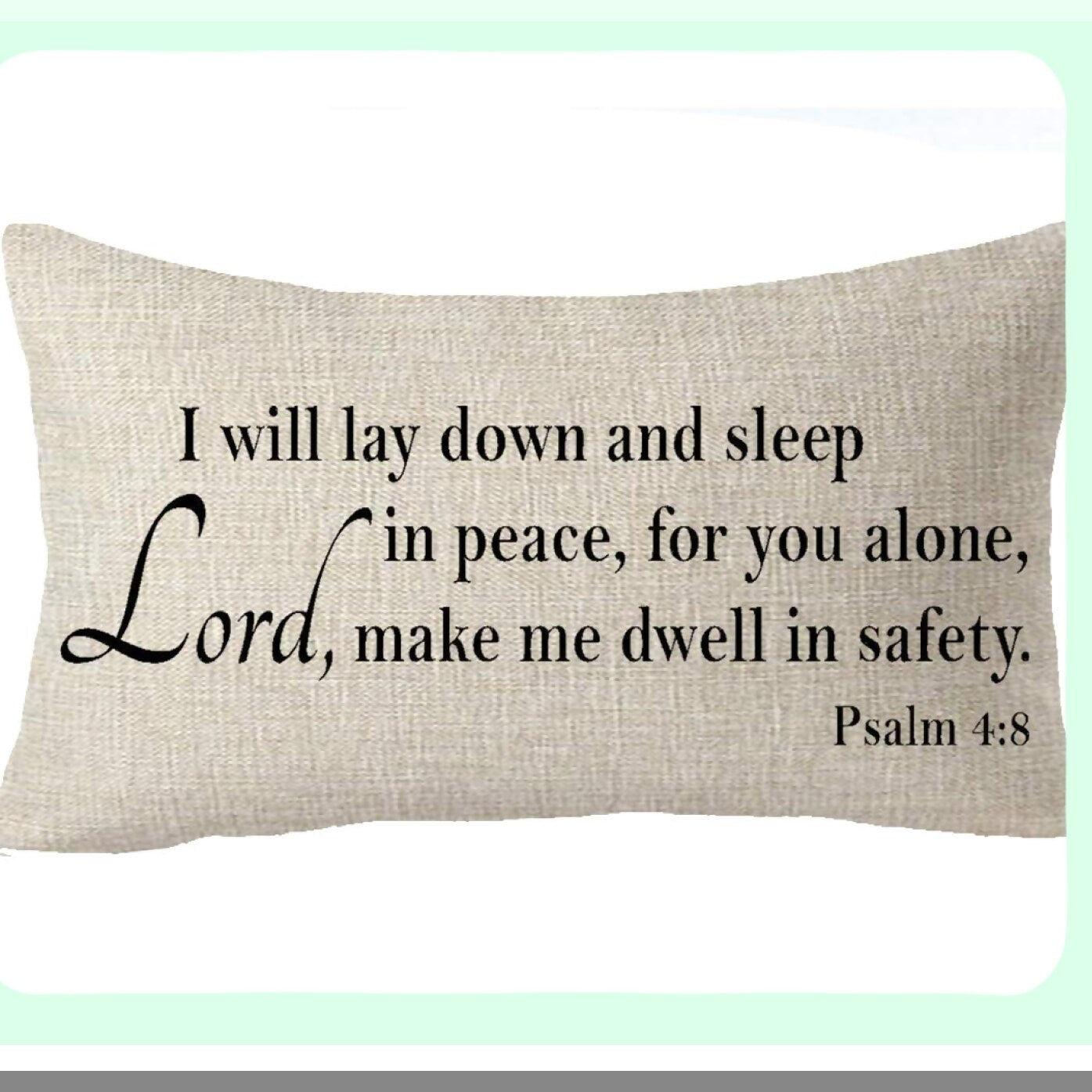 Peaceful Dwelling Blessing Pillow Cover - Psalm 4:8 Decorative Cushion Case - Cotton Linen Lumbar 12x20 inches - Sleep in Safety Gift