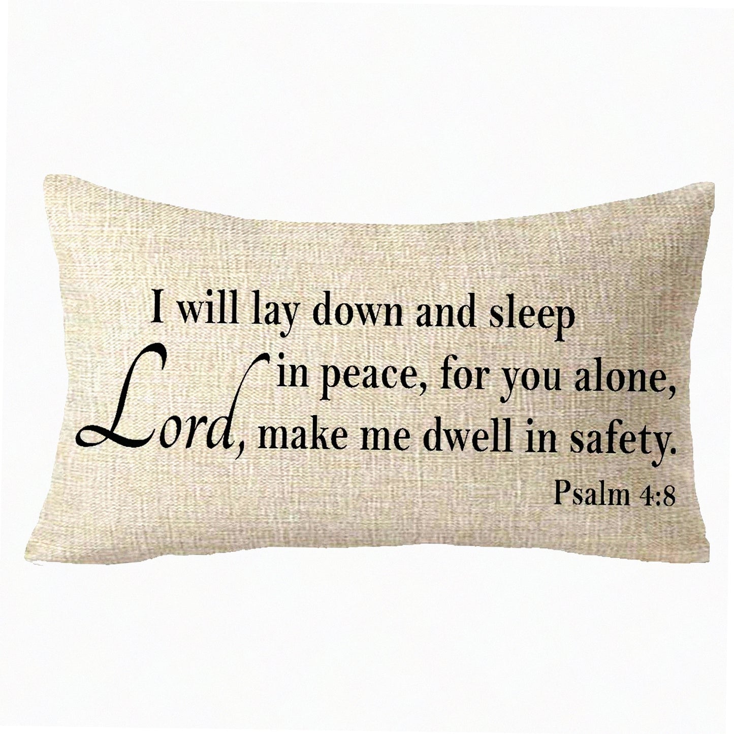 Peaceful Dwelling Blessing Pillow Cover - Psalm 4:8 Decorative Cushion Case - Cotton Linen Lumbar 12x20 inches - Sleep in Safety Gift