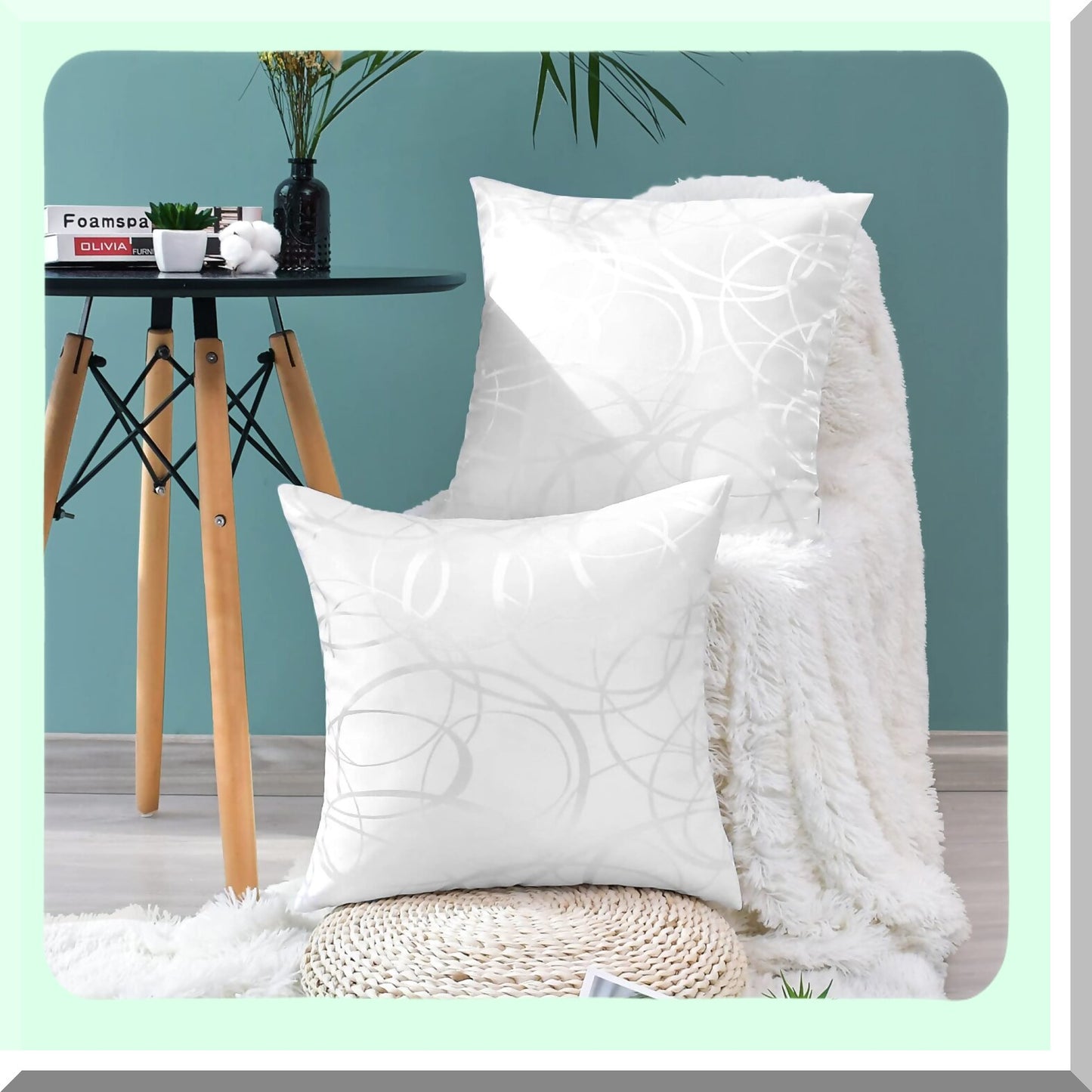 Geometric Rings Square Pillow Covers - Set of 2 Lightweight Cushion Cases for Sofa Couch Bed Chair - 20 X 20 Inches White - Home Decoration