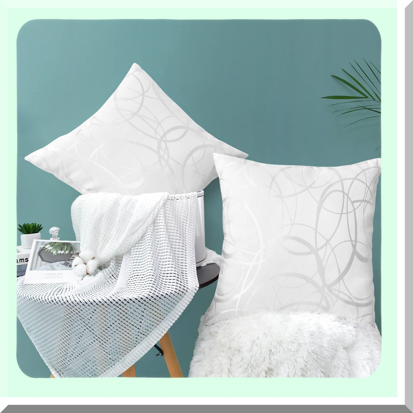 Geometric Rings Square Pillow Covers - Set of 2 Lightweight Cushion Cases for Sofa Couch Bed Chair - 20 X 20 Inches White - Home Decoration