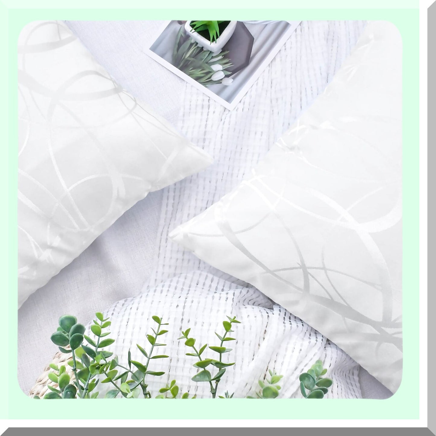 Geometric Rings Square Pillow Covers - Set of 2 Lightweight Cushion Cases for Sofa Couch Bed Chair - 20 X 20 Inches White - Home Decoration