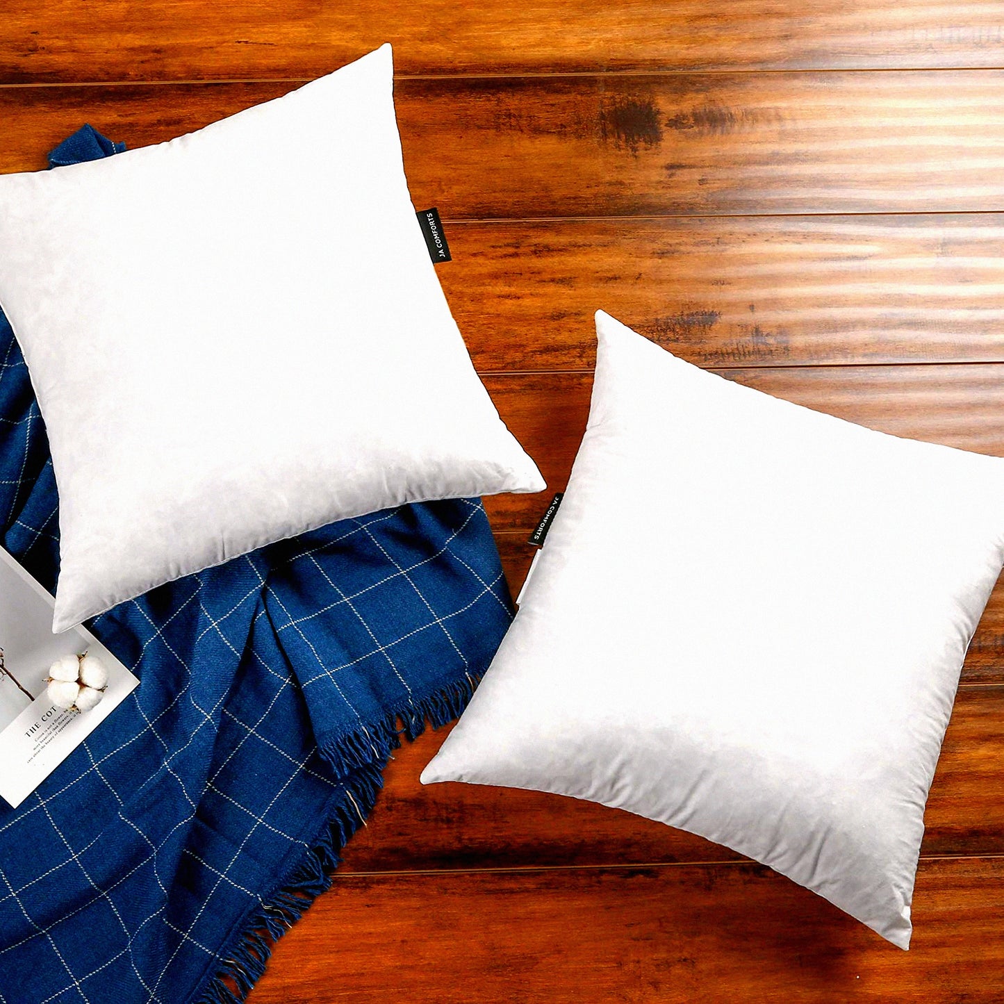 Luxury Plush Down Pillow Inserts - Set of 2 | High Fill Weight, 250 TC Cotton Cover | Premium Goose Feathers, Square Shape | White Color