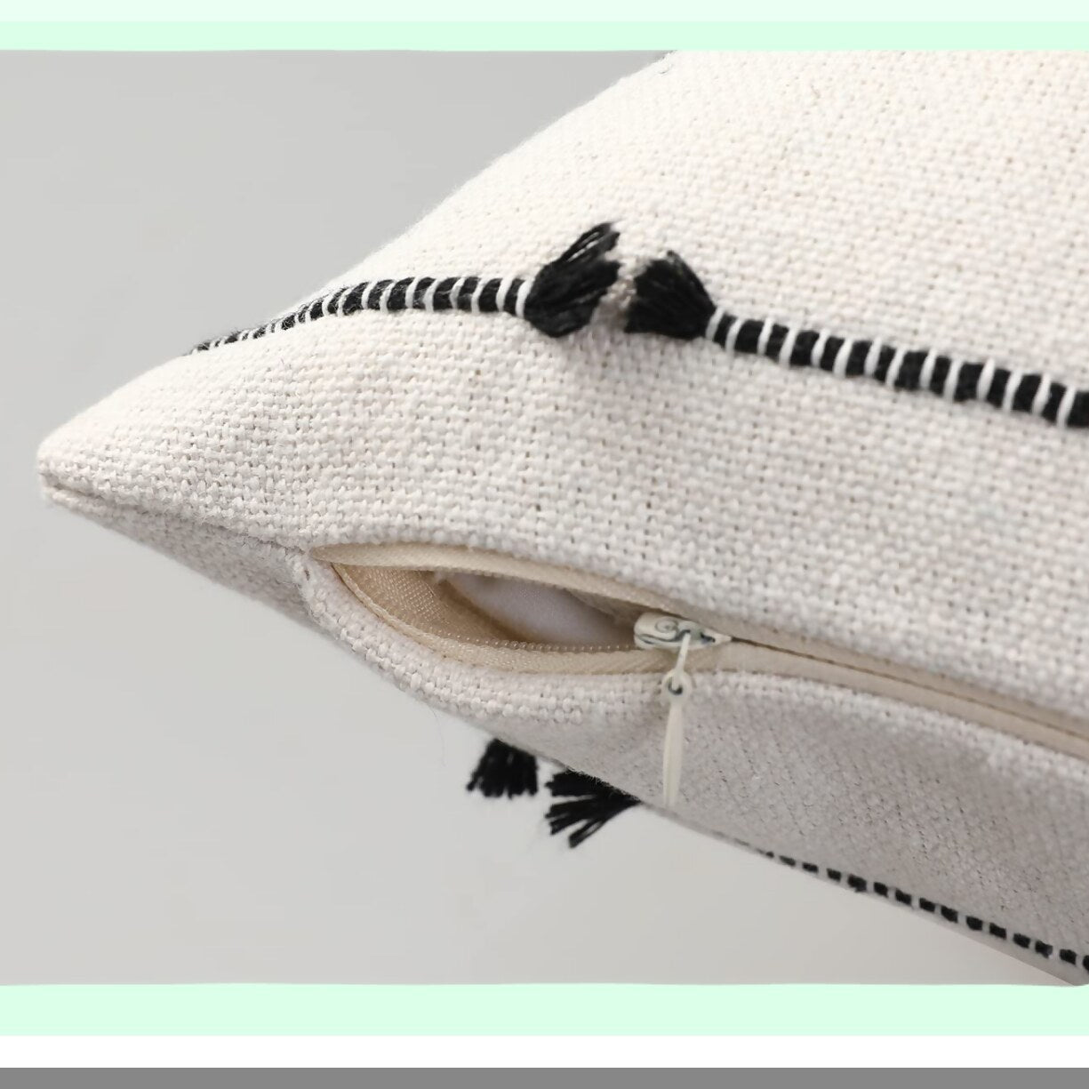 Boho Fringe Farmhouse Pillow Covers - Set of 2 26x26 Black Off White Neutral Couch Cushion Cases - Modern Accent Decor for Living Room Sofa Bed