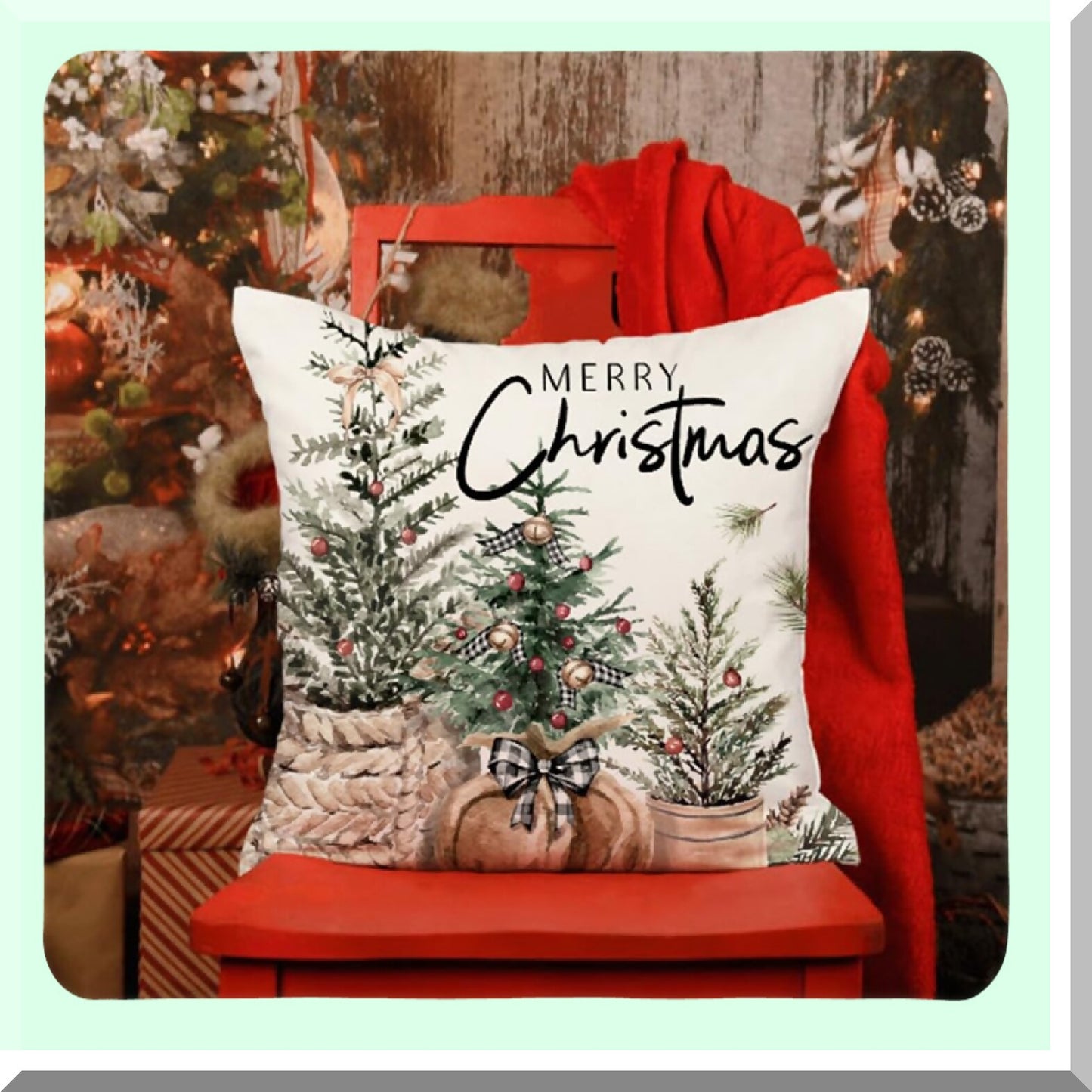 Winter Farmhouse Stripe Pillow Covers Set - 18x18 Inch Decorative Throw Pillow Covers for Home Couch - Hello Winter Tree Gloves Decoration