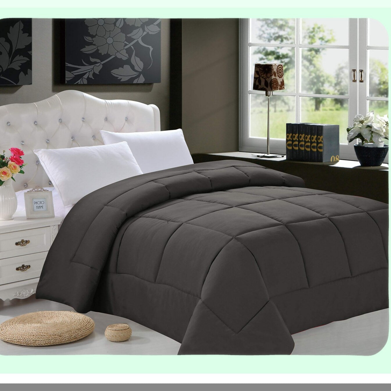 SilkySoft DoubleFill Comforter - Full/Queen Gray - Hypoallergenic Duvet Insert - Plush Bedding - All Season Lightweight - Cozy Bedroom Essential