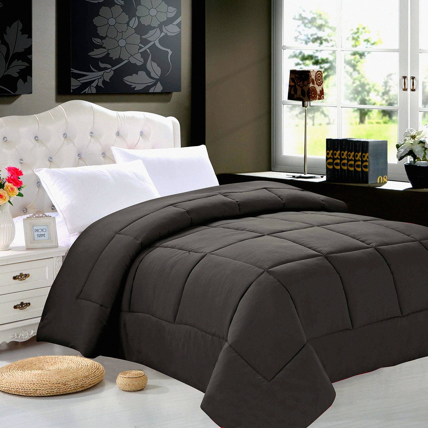 SilkySoft DoubleFill Comforter - Full/Queen Gray - Hypoallergenic Duvet Insert - Plush Bedding - All Season Lightweight - Cozy Bedroom Essential