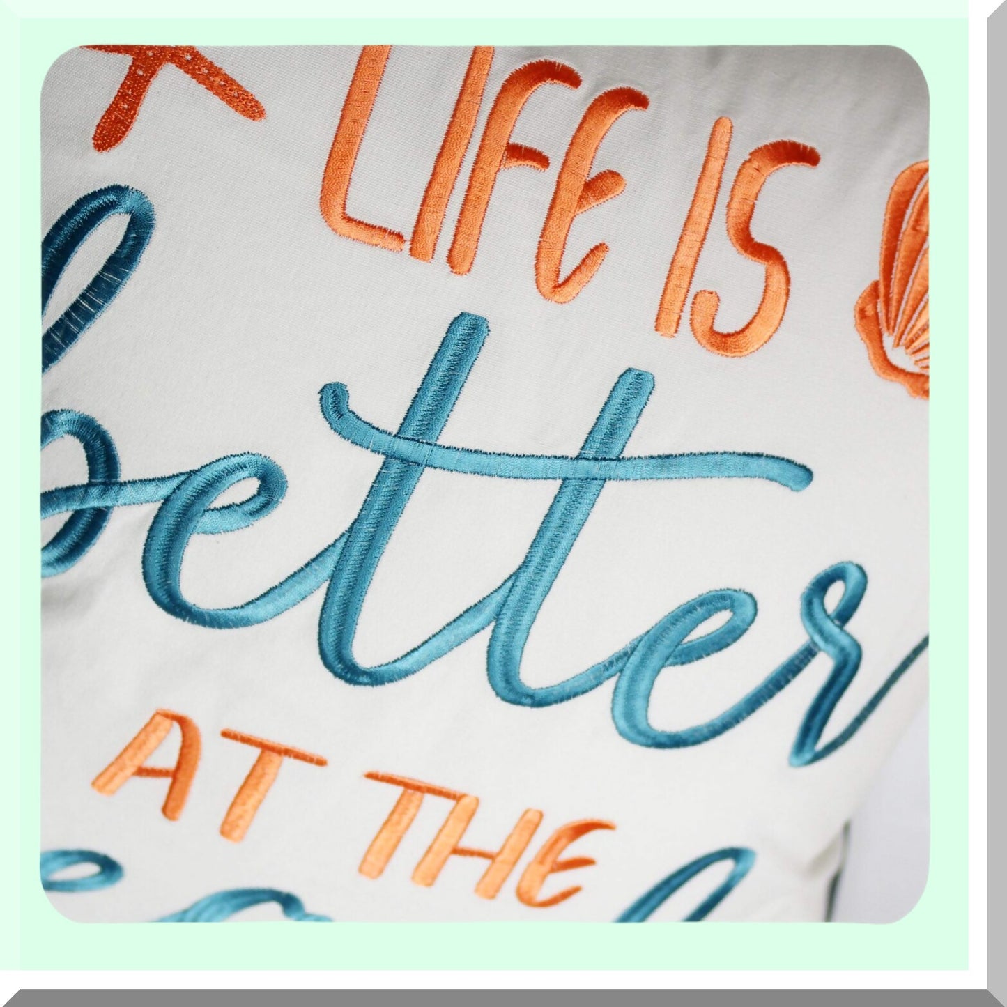 Beach Bliss Embroidered Pillow Cover - Coastal Decor Square 18" Canvas Throw Pillow with "Life is Better at The Beach" Pattern - Cover Only