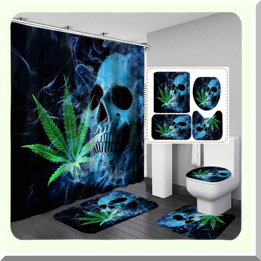 Blue Skull Shower Curtain Set with Rugs