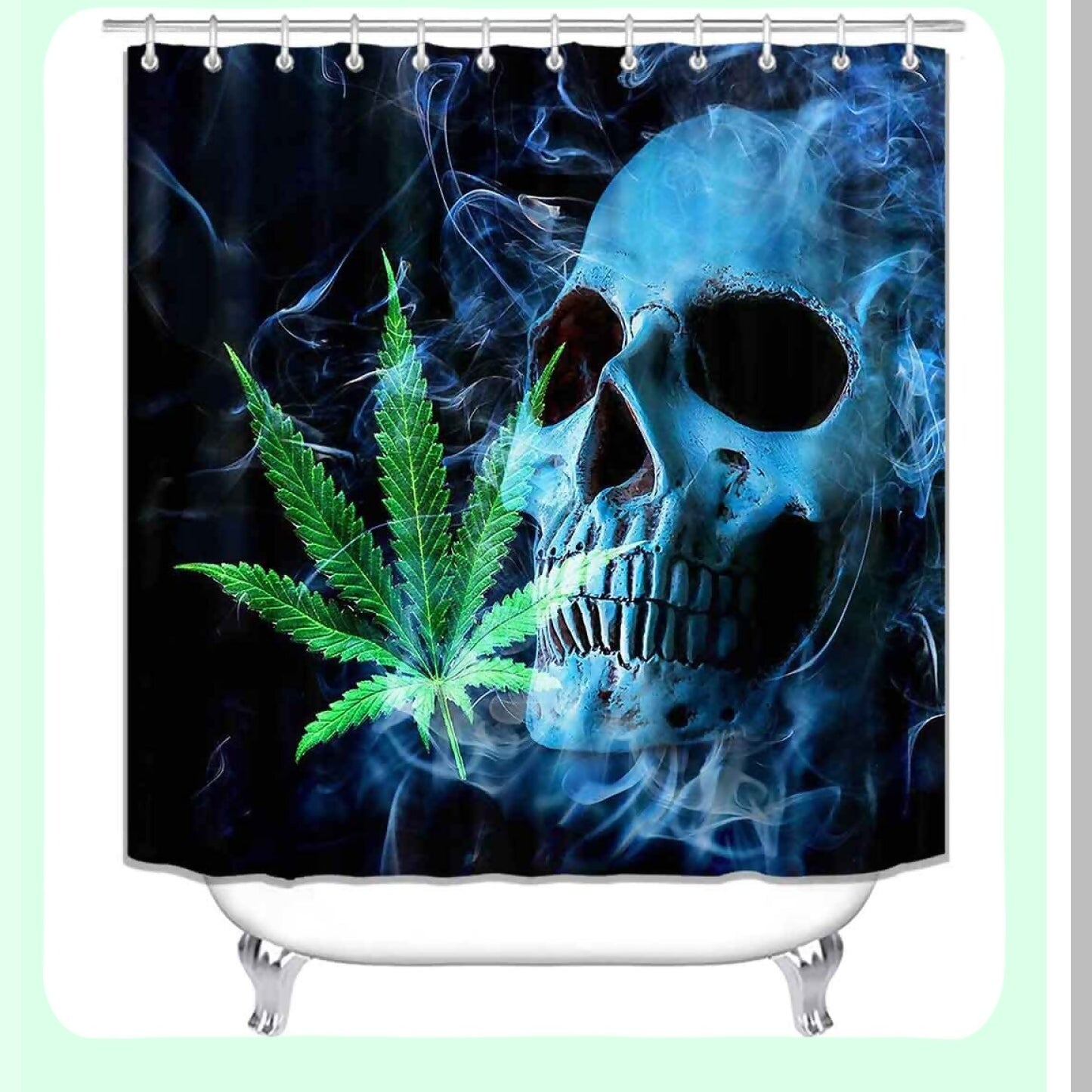 Blue Skull Shower Curtain Set with Rugs