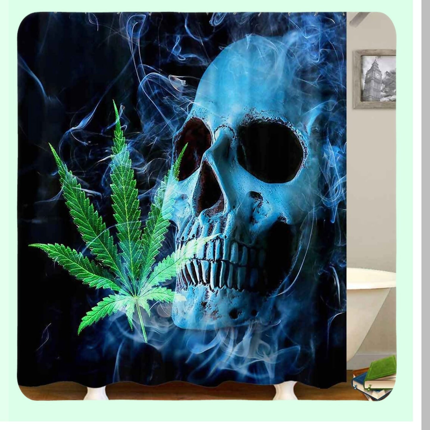 Blue Skull Shower Curtain Set with Rugs