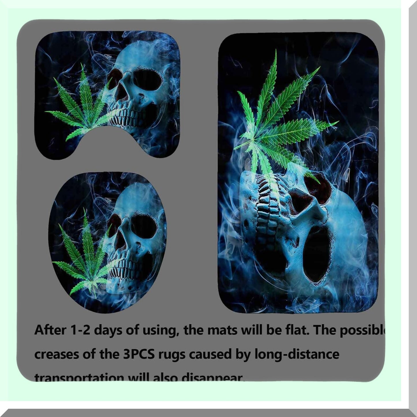 Blue Skull Shower Curtain Set with Rugs