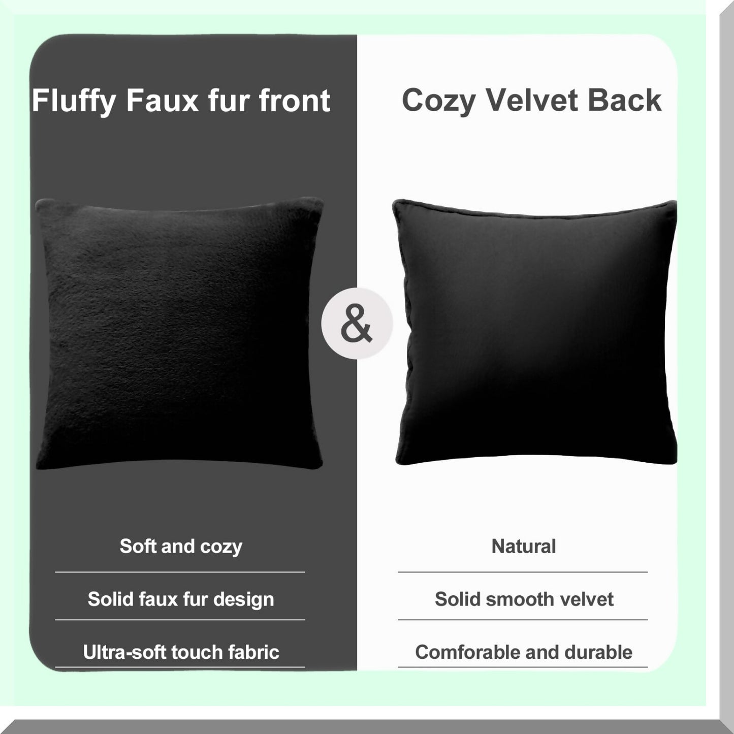 Luxury Plush Black Pillow Covers - Set of 2 18x18 Soft Fluffy Cozy Decorative Sofa Couch Living Room Pillows