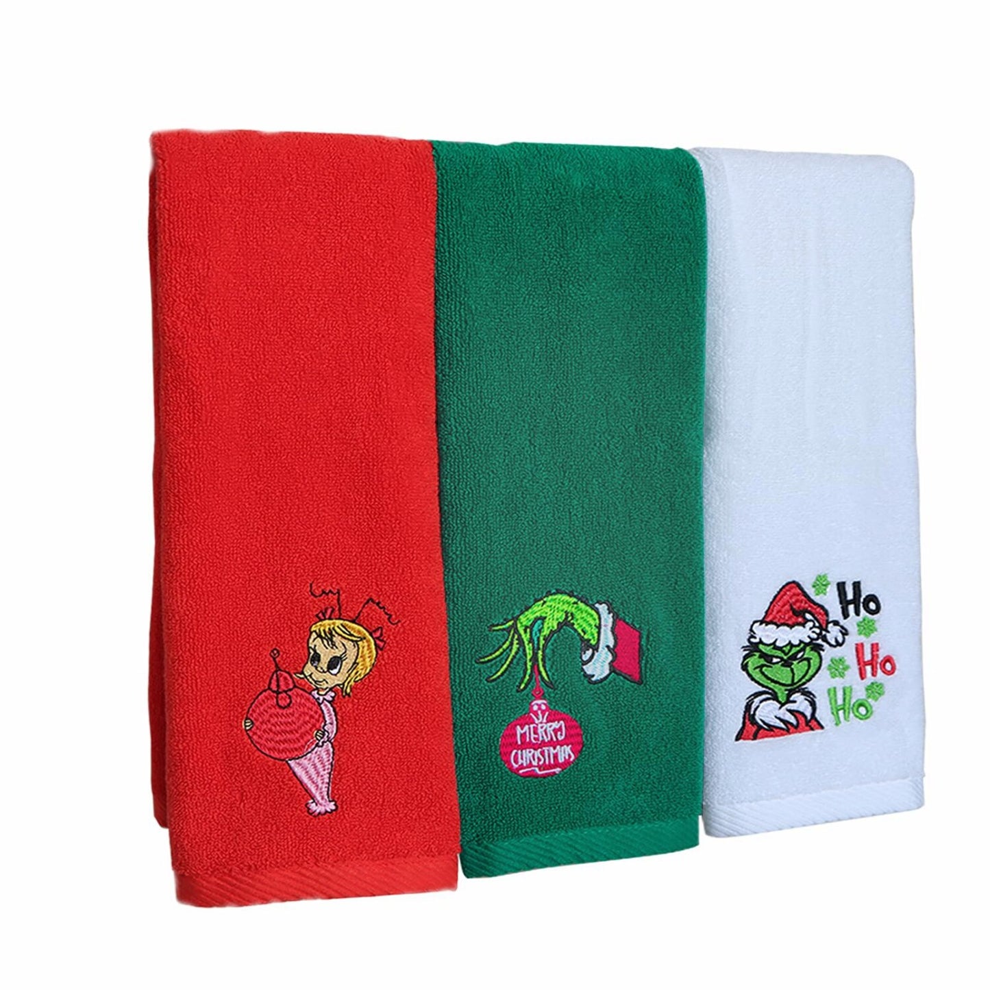 Large 3-Pack Grinch Cotton Hand Towels 14"x28"