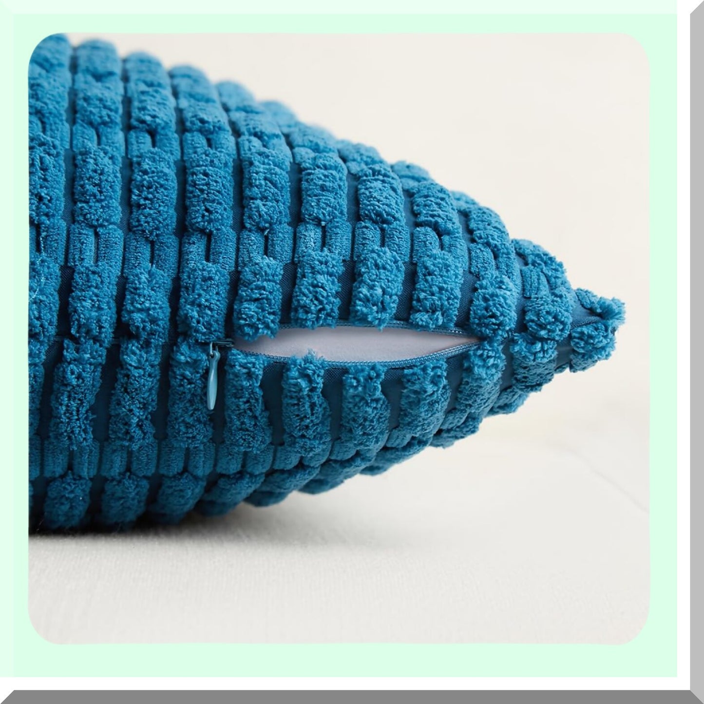 Rustic Farmhouse Teal Striped Corduroy Pillow Covers - Set of 2 | Soft Boho Decorative Cushion Cases for Living Room Couch Bed Sofa - 22x22 Inch