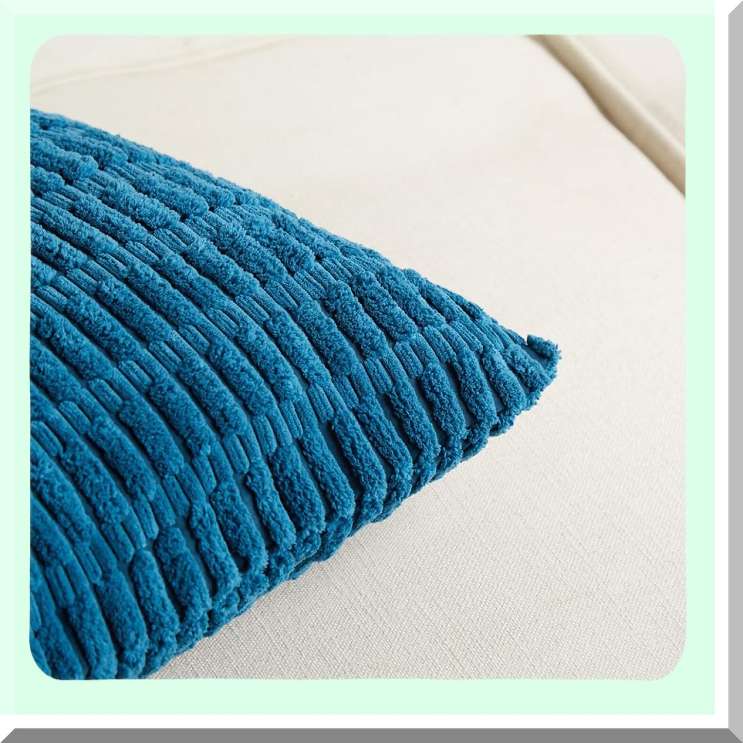 Rustic Farmhouse Teal Striped Corduroy Pillow Covers - Set of 2 | Soft Boho Decorative Cushion Cases for Living Room Couch Bed Sofa - 22x22 Inch