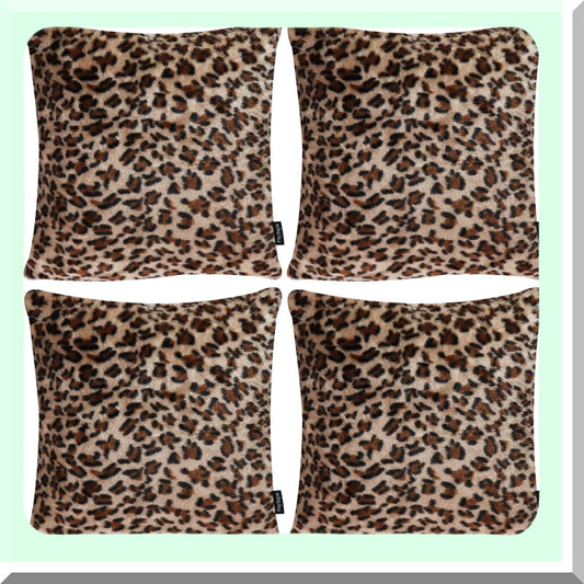 Leopard Print Plush Pillowcase Set - Animal Theme Decorative Cushion Covers (4 Pack) - Soft Throw Pillow Covers for Home Decor - 18x18 Inches