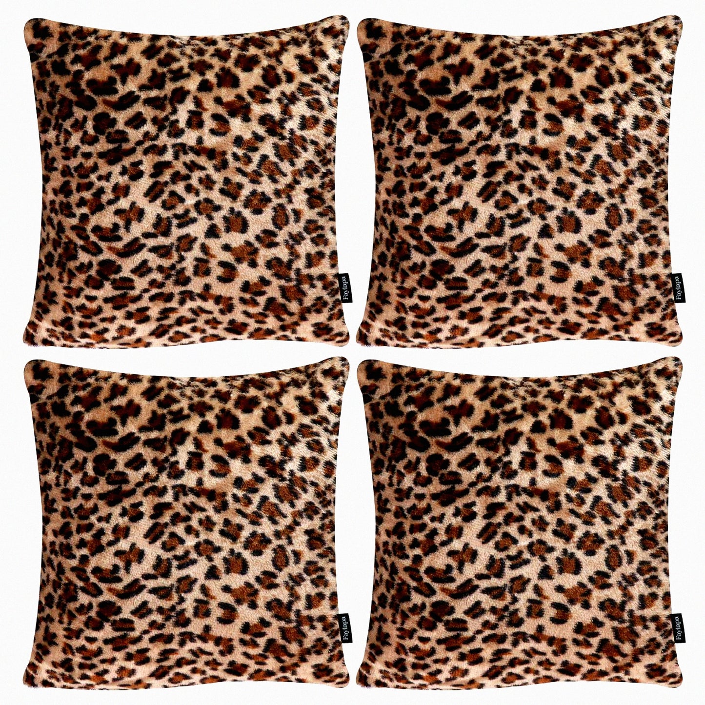 Leopard Print Plush Pillowcase Set - Animal Theme Decorative Cushion Covers (4 Pack) - Soft Throw Pillow Covers for Home Decor - 18x18 Inches