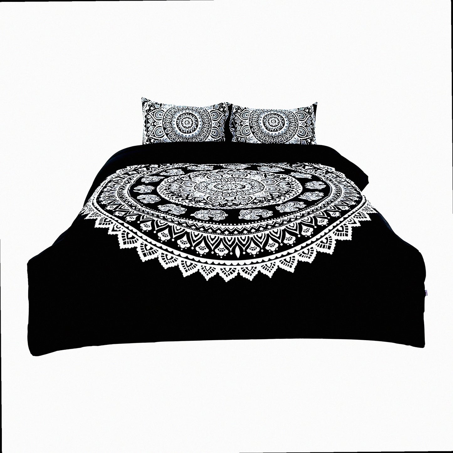 Boho Chic Reversible Comforter Set - 3-Piece All-Season Quilted Duvet with 3D Print Design - Black Bohemian Theme - Includes 1 Comforter, 2 Pillow Cases - Full Size